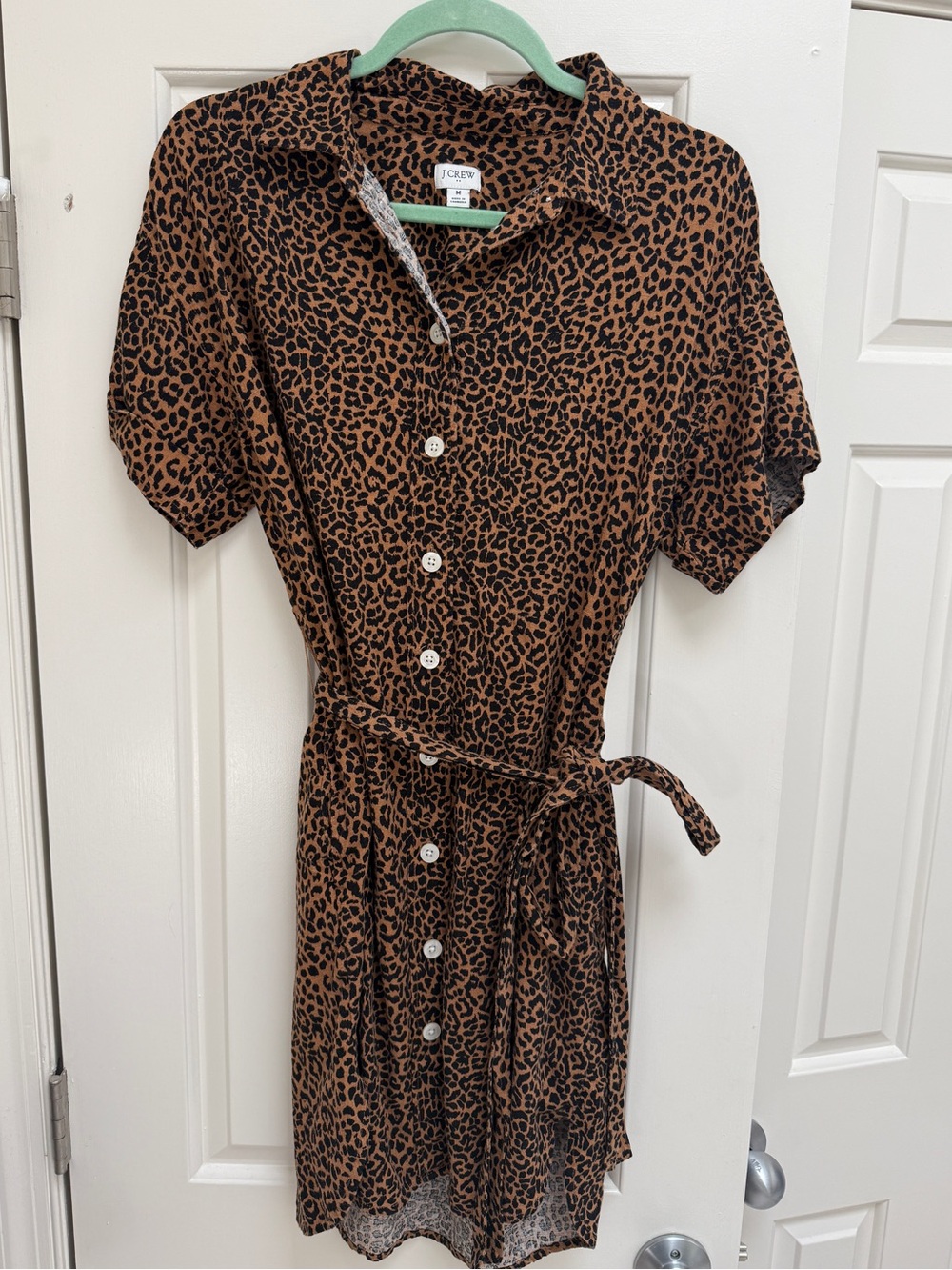 J Crew linen blend short sleeve shirt dress leopard print - Picture 4 of 7